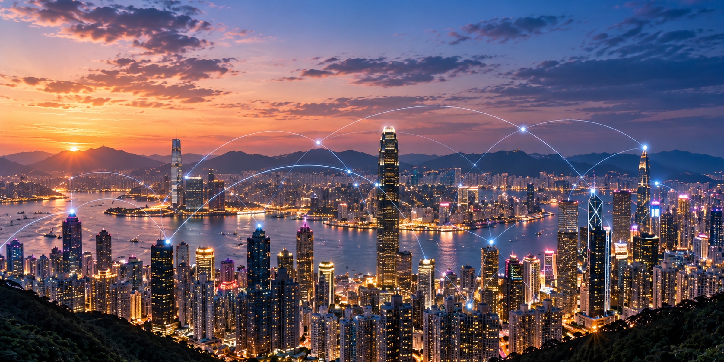City skyline at dusk